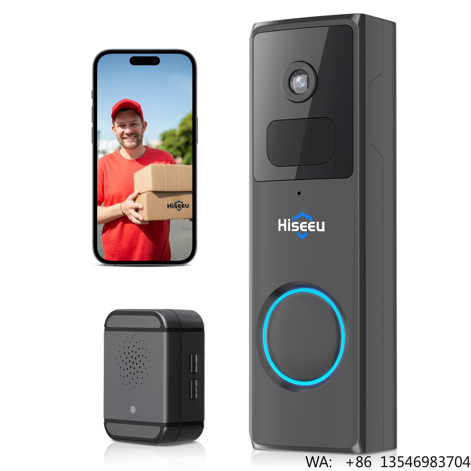 Home Security Ring Camera - Hiseeu Videocitofono WiFi 1080P per Casa,
