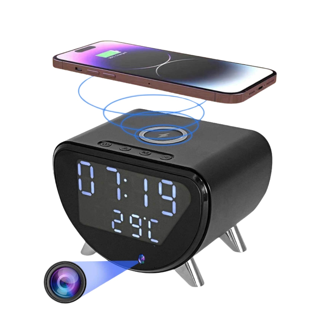 Hidden Camera Clock - Telecamera sveglia con ricarica wireless -